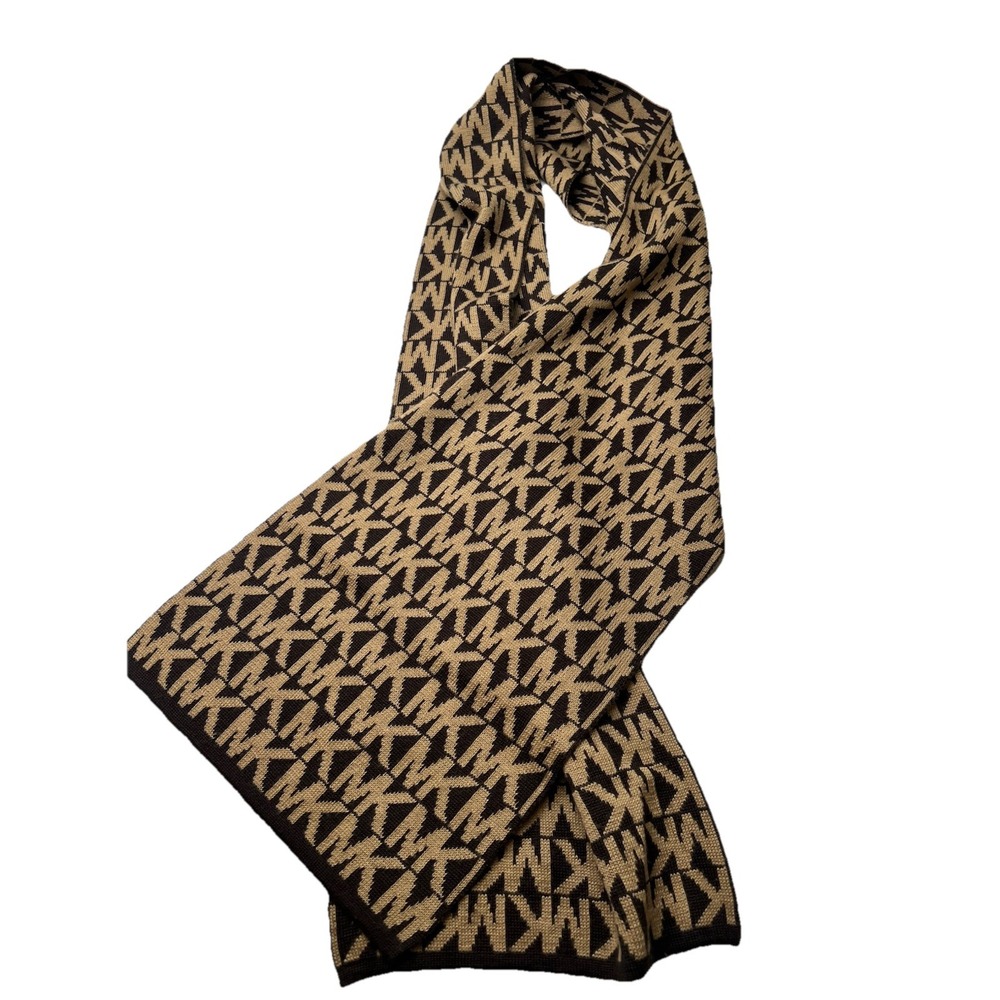 Michael‎ Kors MK Logo Scarf Tan Brown Knit Winter Accessory 10"x61"